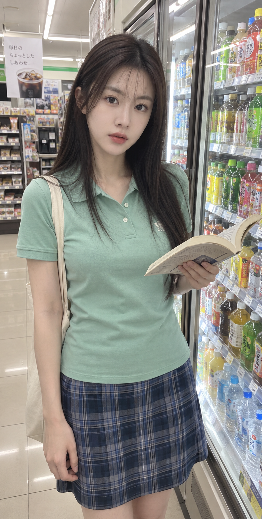 日本の長髪女性のコンビニでの日常スナップ