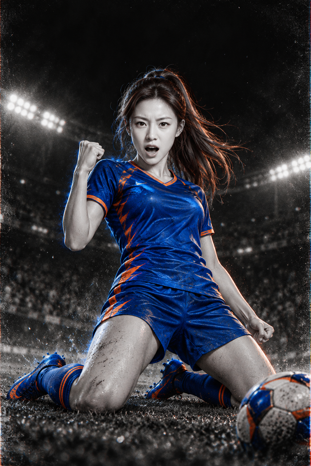 Affiche colorée au choix sombre d'un footballeur adulte fictif