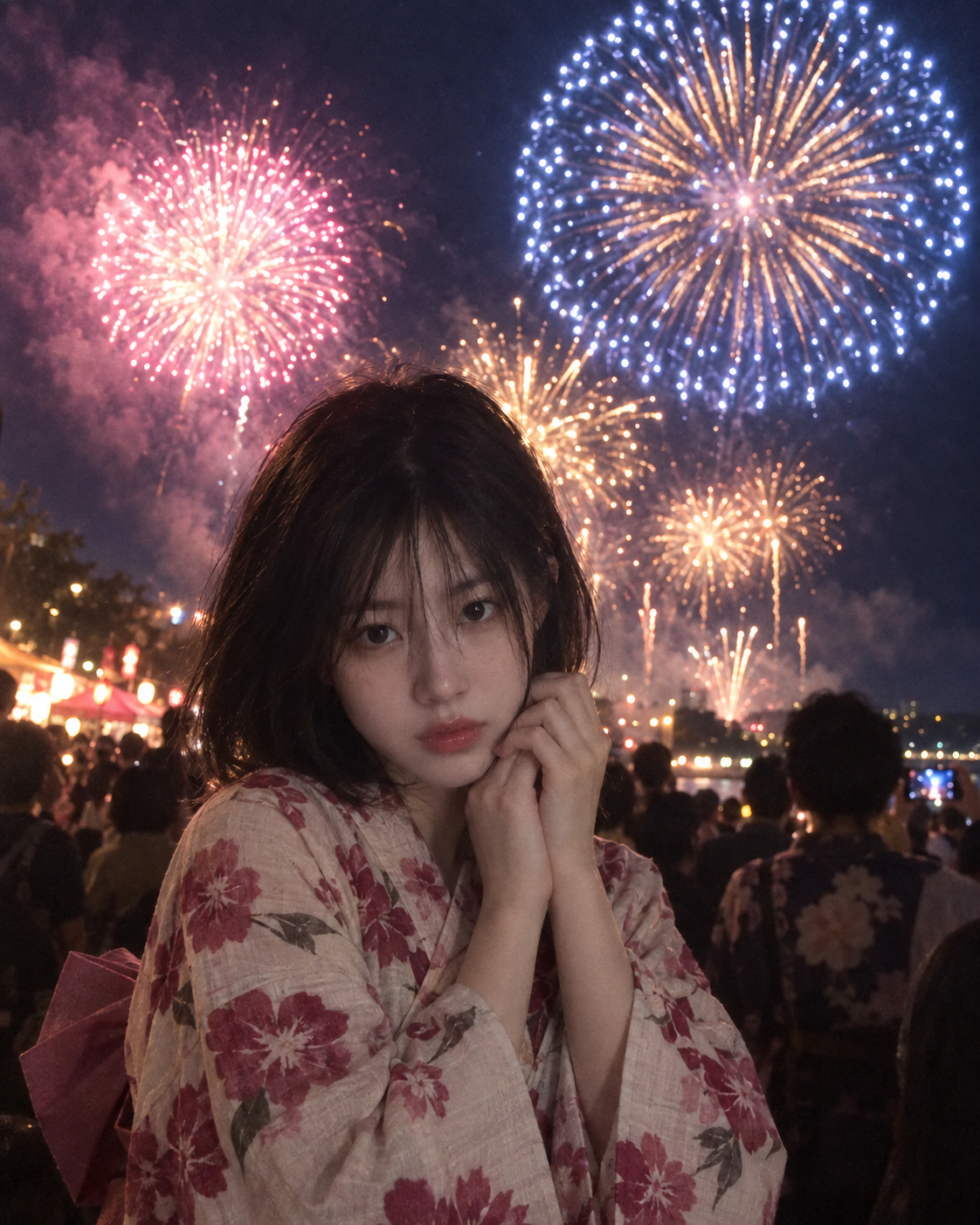 Summer Fireworks Festival Girl: Hyperrealistic Film Snap
