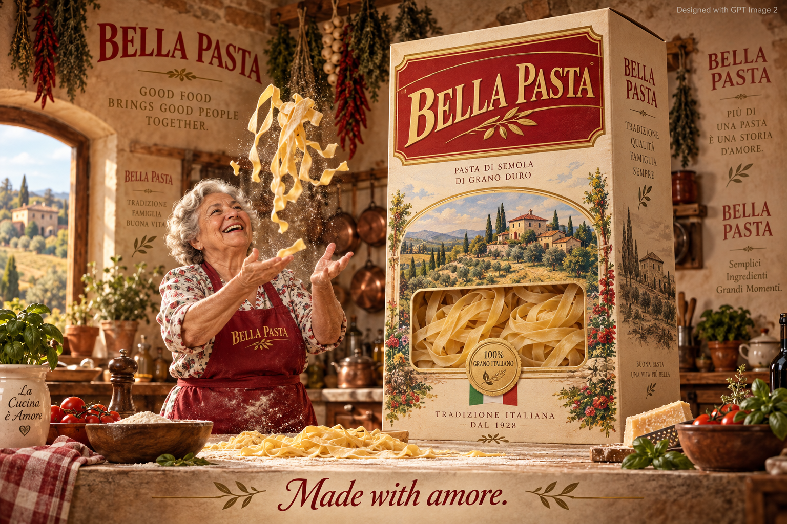 温かいイタリア料理ポスターとパスタパッケージデザイン