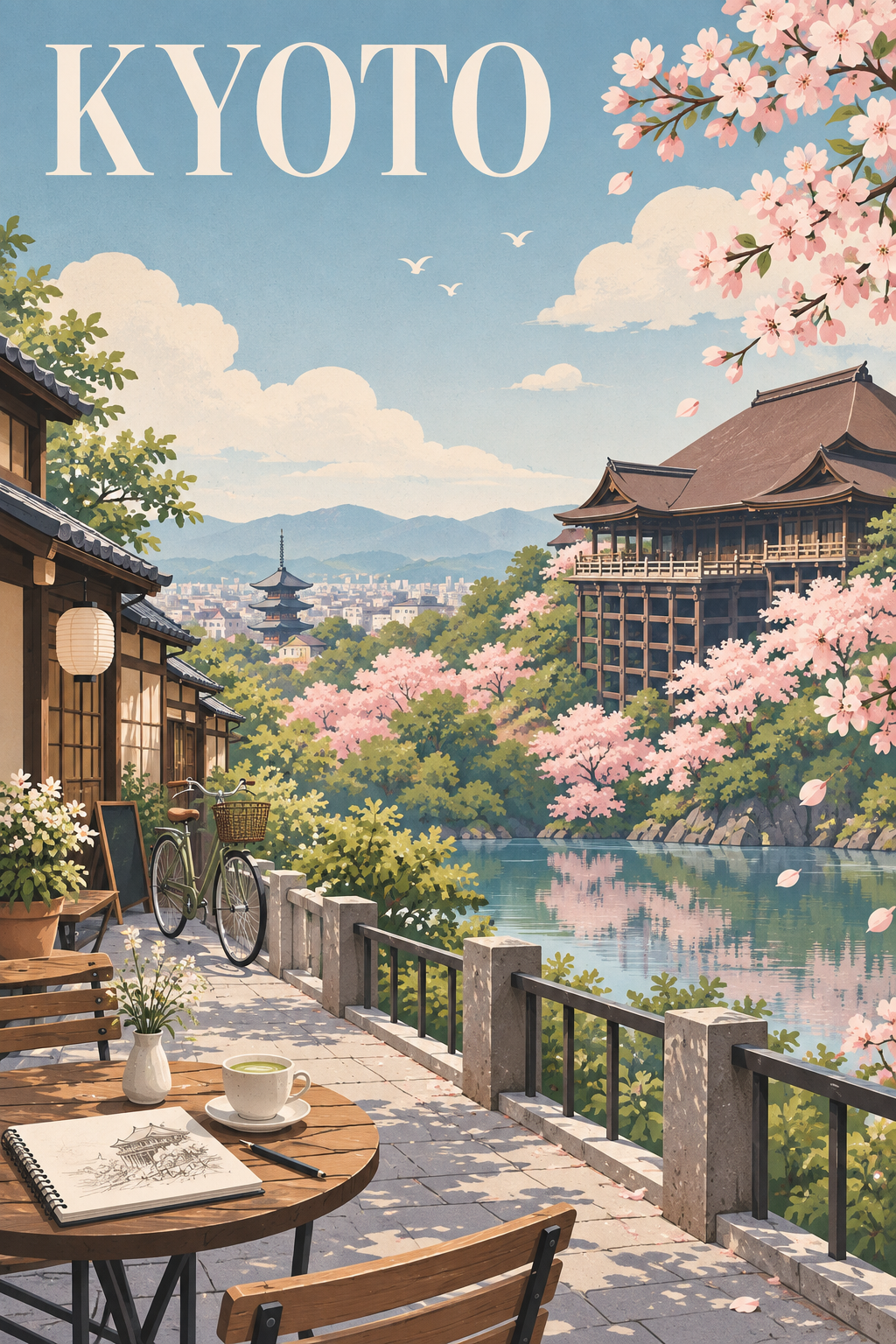 Áp phích du lịch tối giản phong cách retro với điểm đến có thể chỉnh sửa