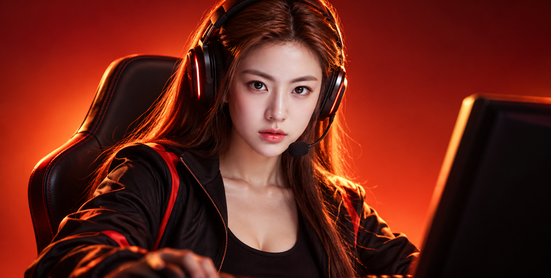 灼熱の光に包まれたeスポーツ選手のハイエンドポートレート