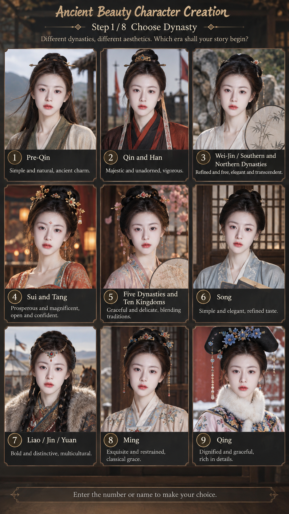 インタラクティブな古代美人キャラメイクのプロンプト — AI image creation