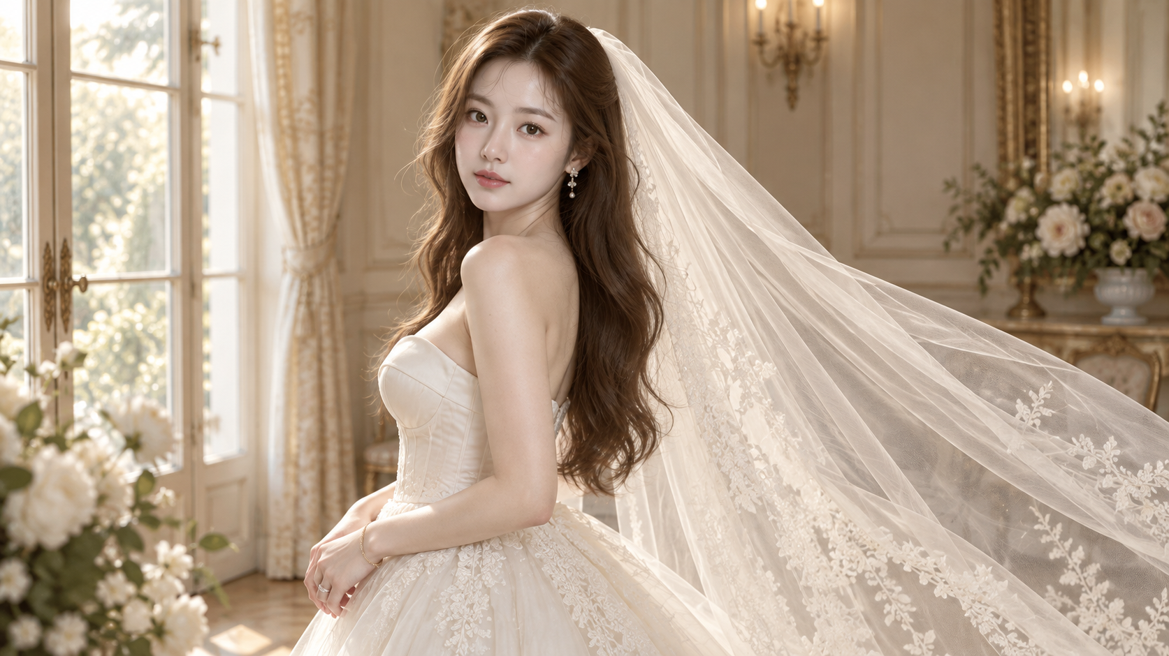 High-End Bridal Portrait in a European Wedding Salon