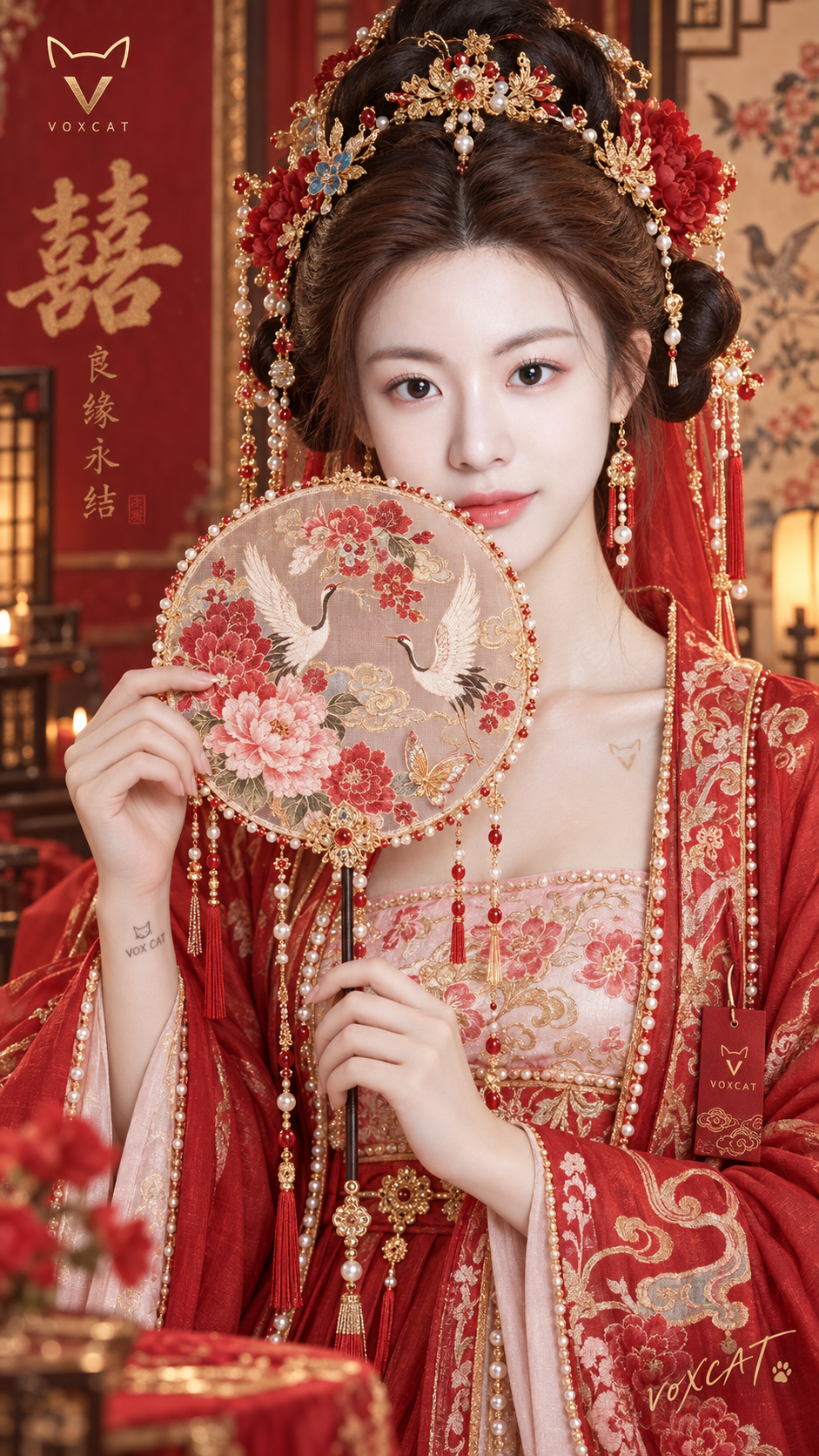 新中式唐風の紅金ウェディングポートレート仕女図