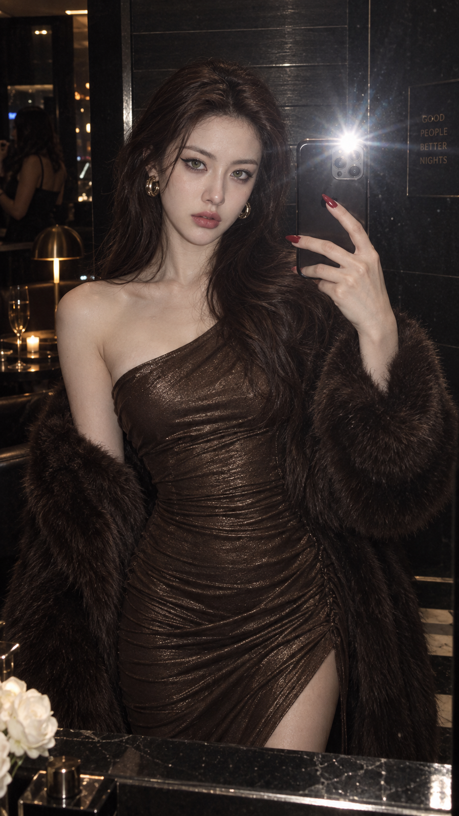 Ana de Armas Luxury Fur Mirror Selfie