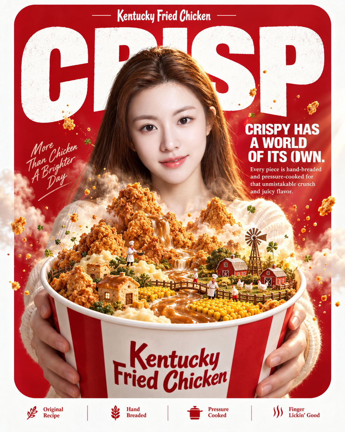 Affiche commerciale haut de gamme de l'univers surréaliste du poulet frit KFC