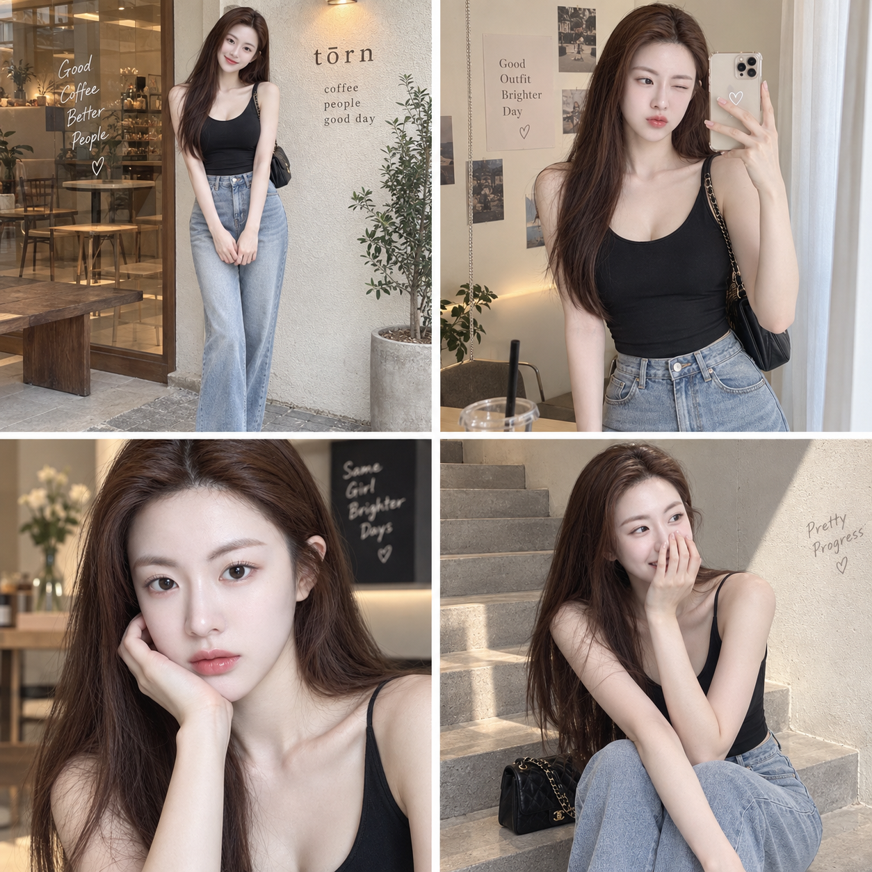 2x2 Instagram Korean Blogger Fashion Outfit Grid
