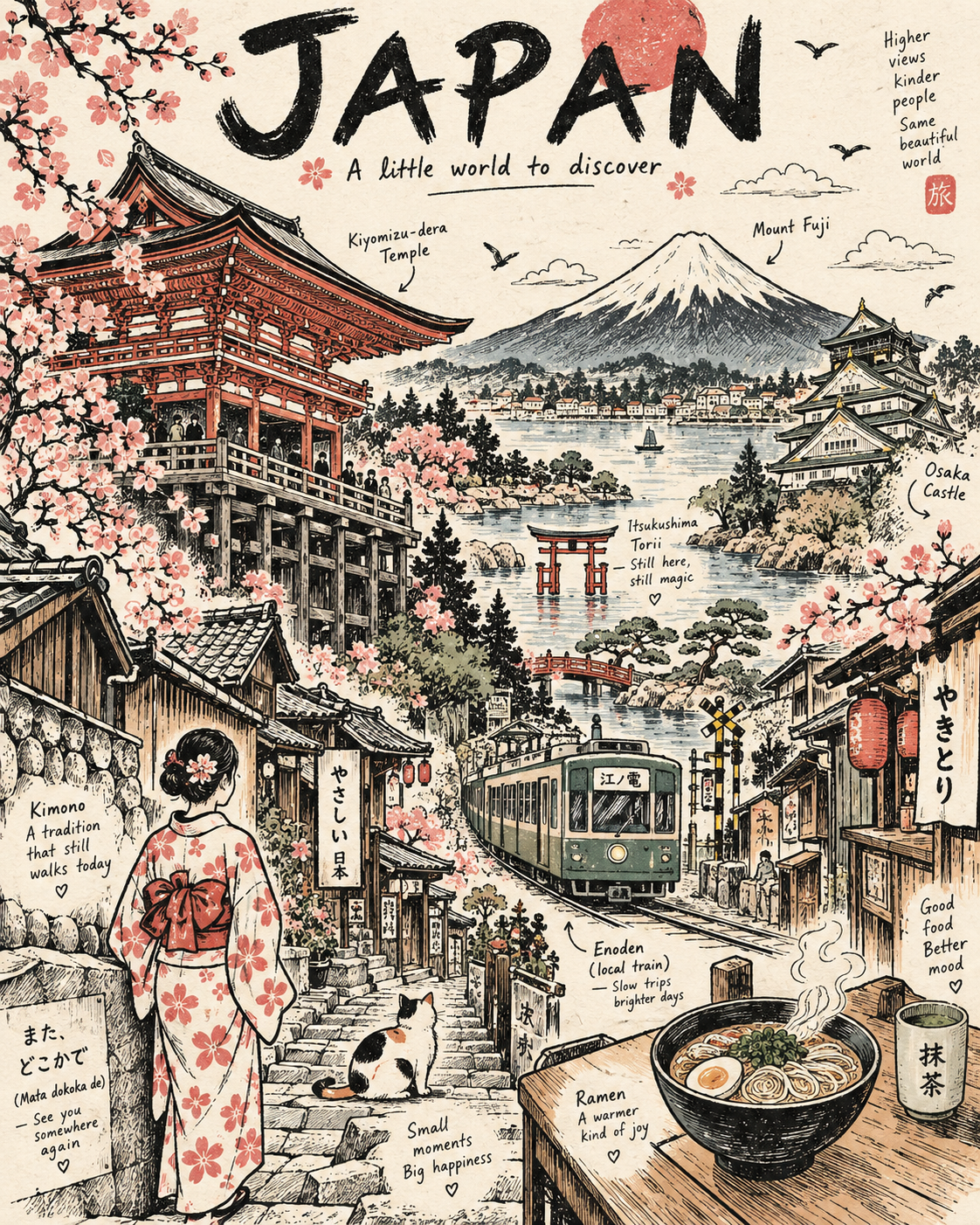 Minh họa poster du lịch sáng tạo phong cách vẽ tay