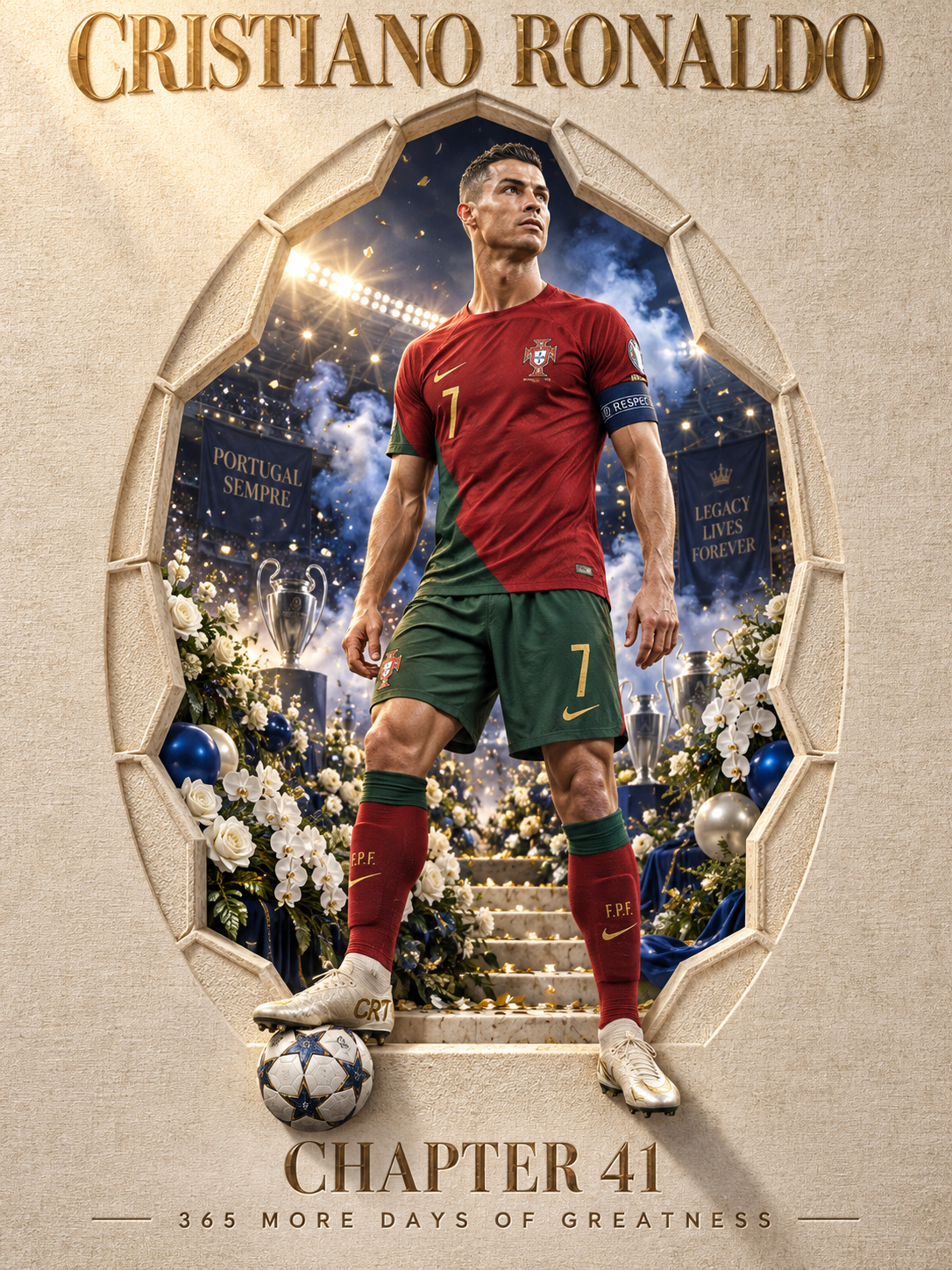 Affiche éditoriale de luxe sur le football de Cristiano Ronaldo