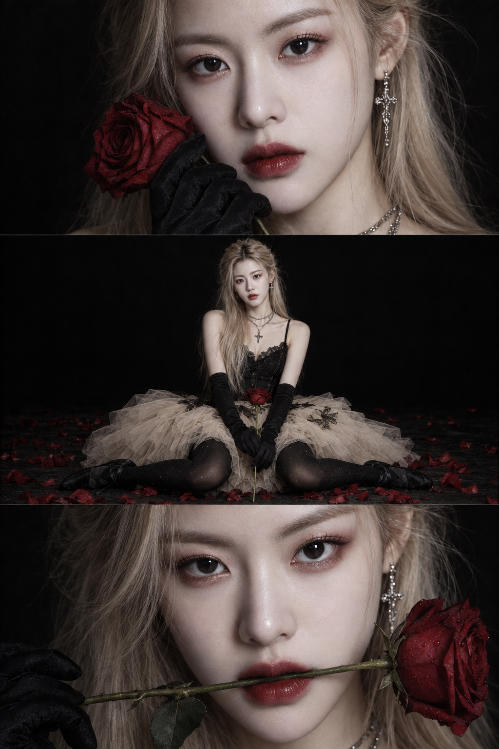 Rose rouge de la nuit et triptyque gothique de ballet pour adultes