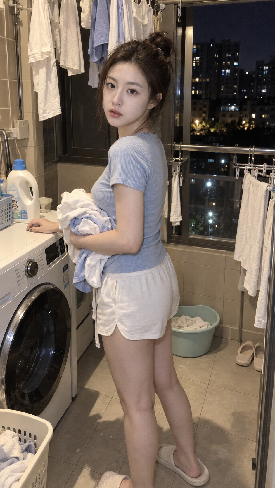 深夜の洗濯バルコニーの生活スナップ
