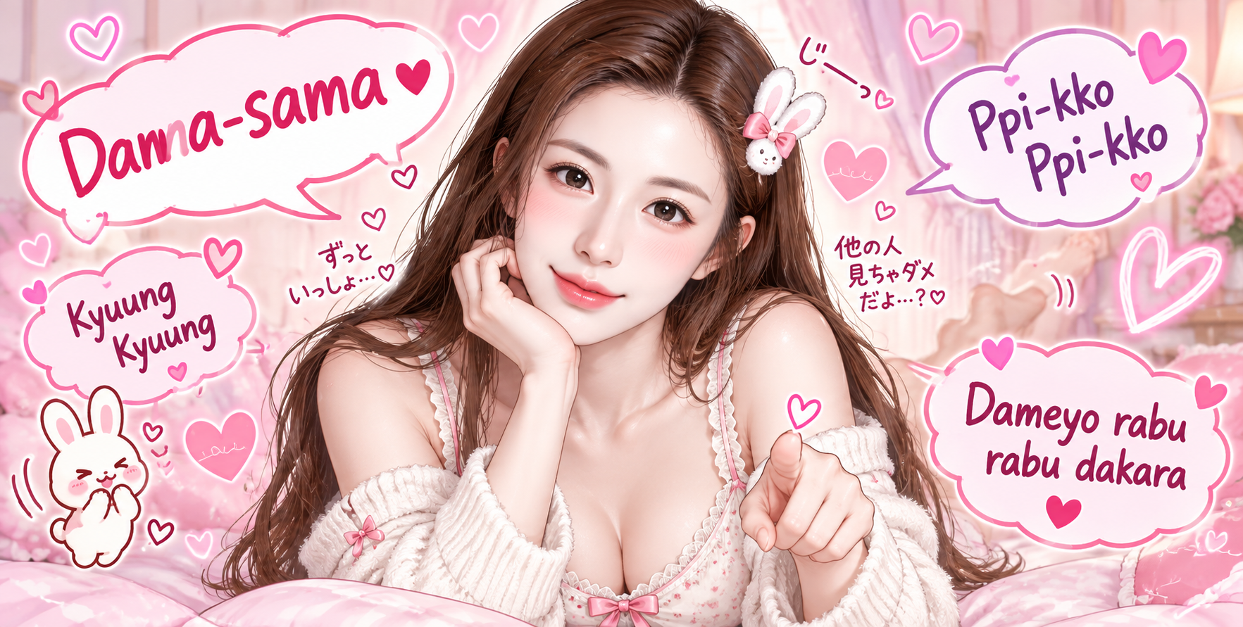 画面いっぱいのハートで甘える、べったりな甘い妻