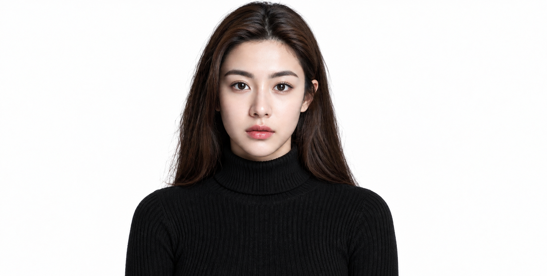 South Asian Indian Female Model in Black Ribbed Knit Turtleneck