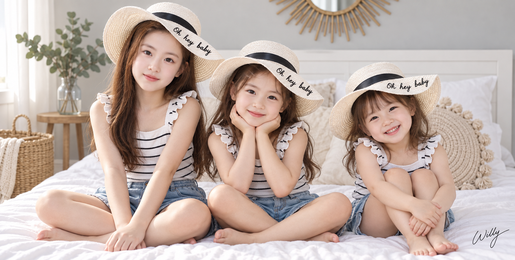 Bright Home Life Portrait of Three Bohemian Sisters