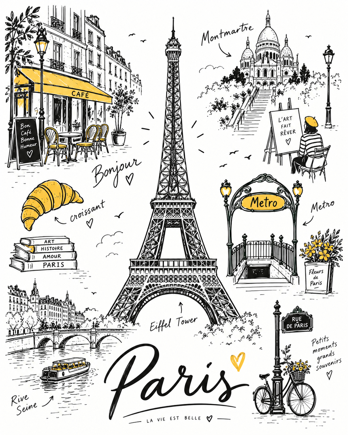 ミニマル手描き都市旅行イラストポスター