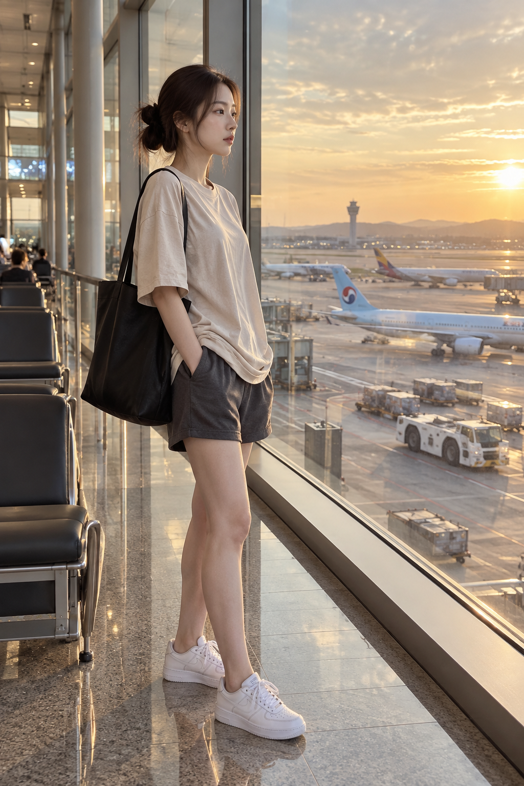 Documentary Photography of a Korean Beauty by the Airport Window