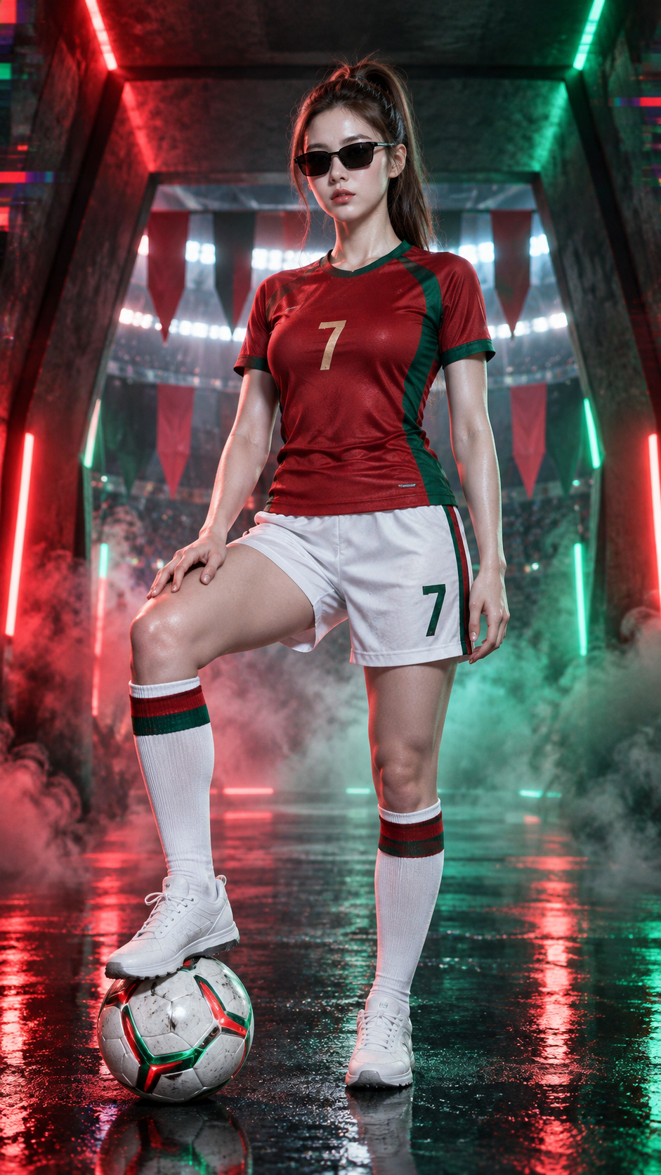 Affiche cyberpunk de champion de football fictif rouge et vert