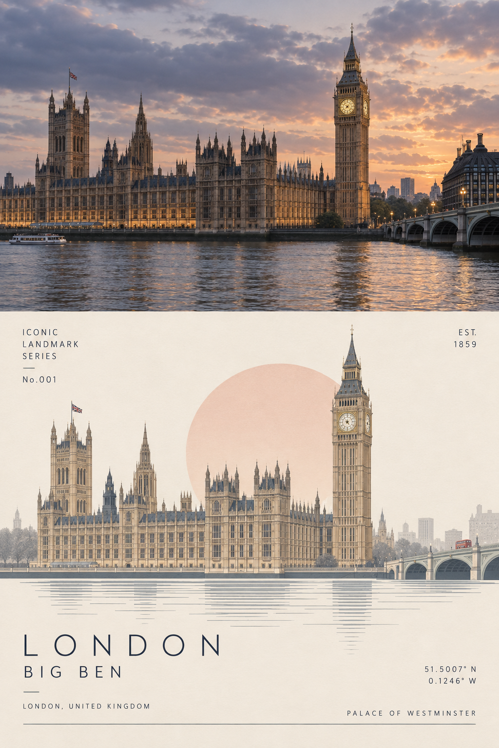 ロンドン・ビッグベンのランドマークアーカイブポスター