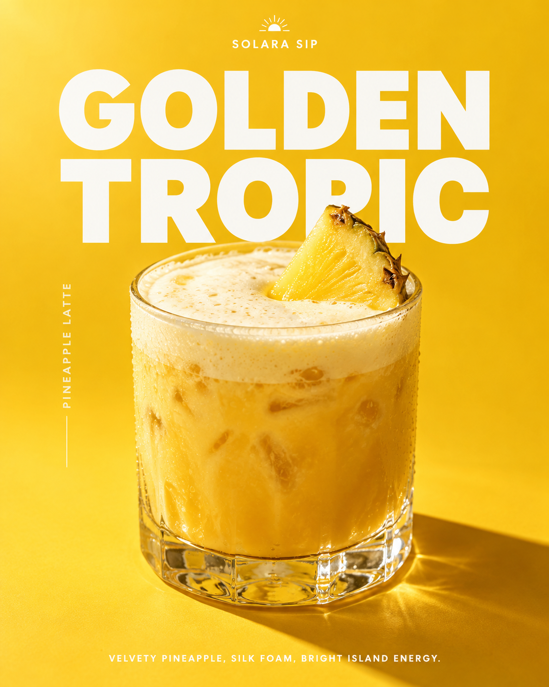 Affiche publicitaire photographique minimaliste moderne de boisson crémeuse à l'ananas doré