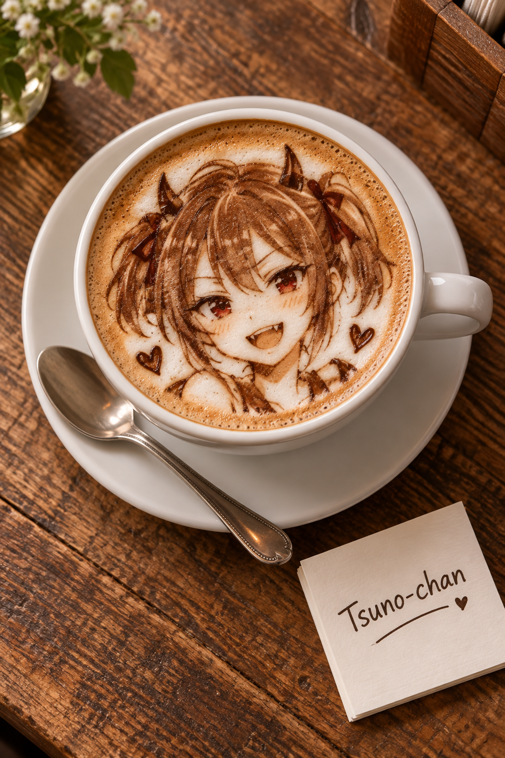 温かく癒される赤瞳の少女と精巧なラテアート