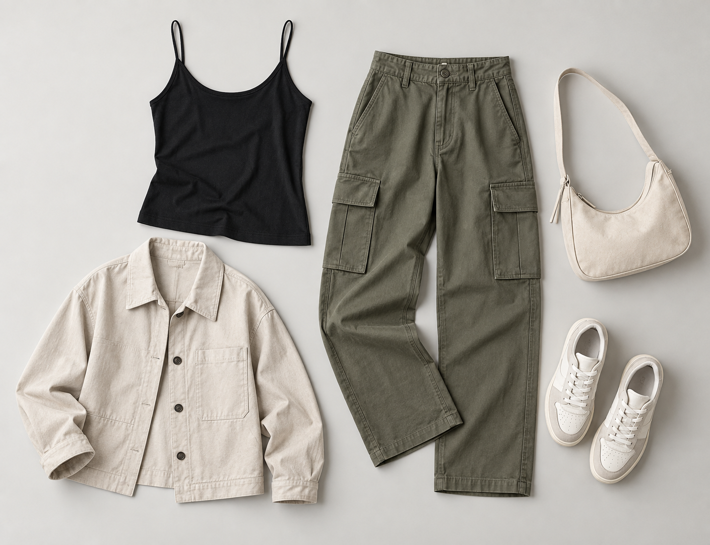 Éditorial de mode minimaliste en flat-lay, style magazine — AI image creation
