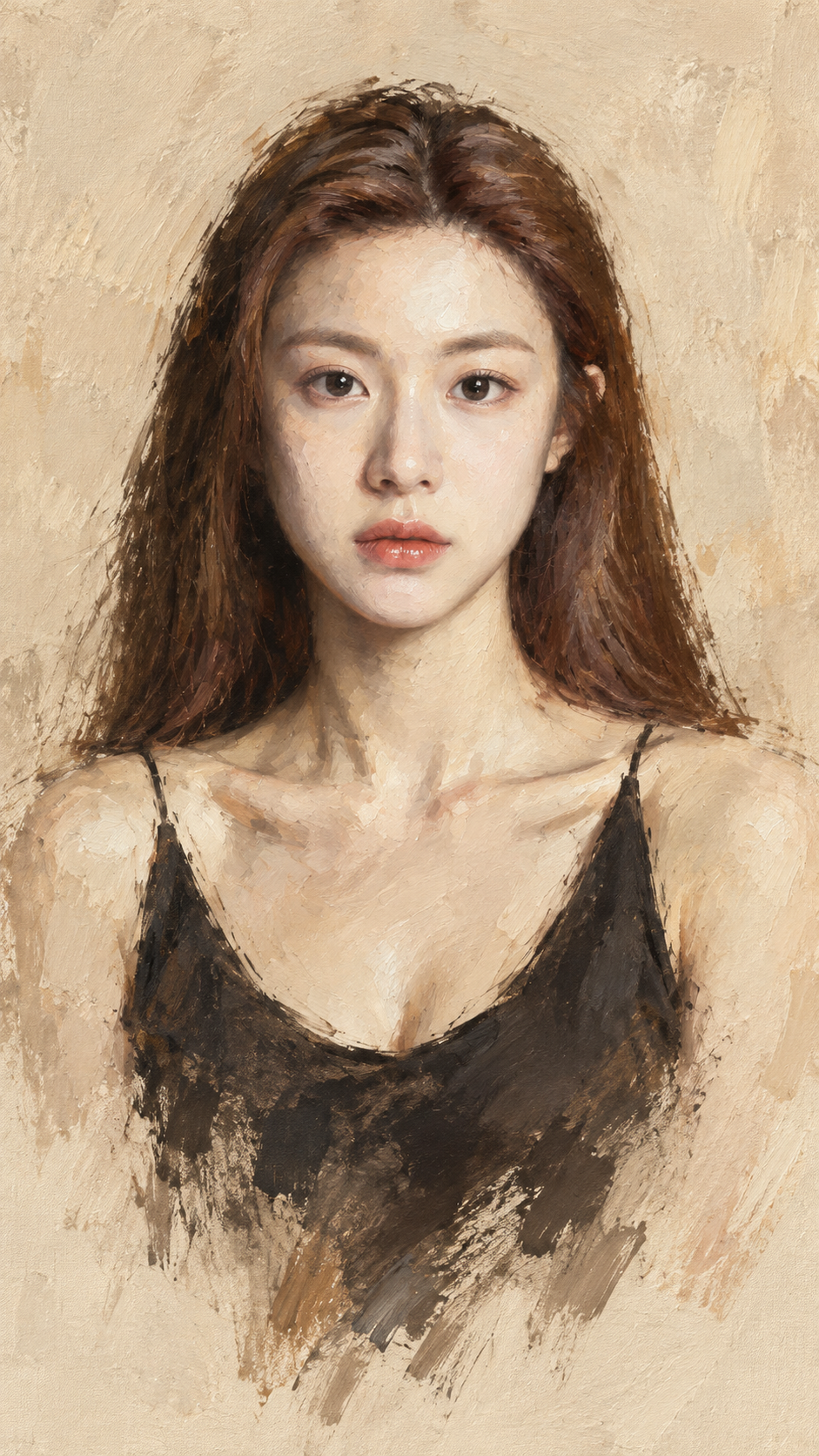 表現主義のアースカラーの半写実油絵