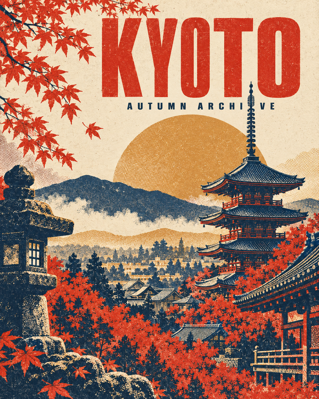 Illustration d'affiche de voyage vintage en sérigraphie