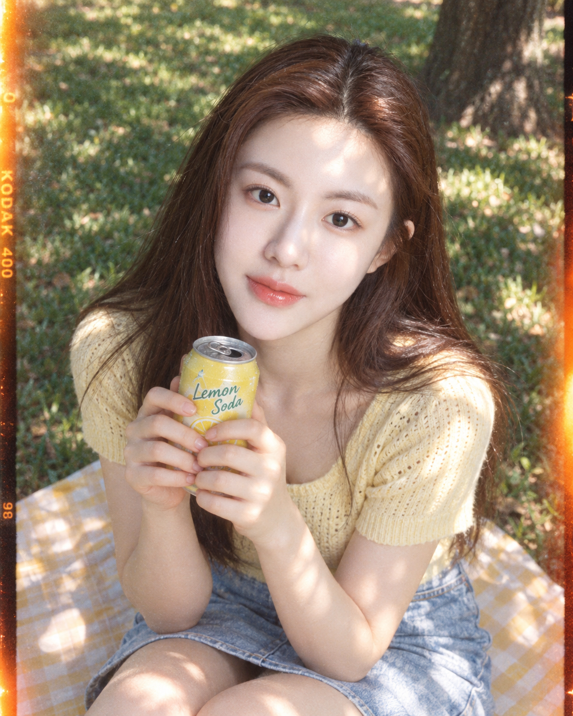 韓国風公園デート夏のピクニックフィルム写真