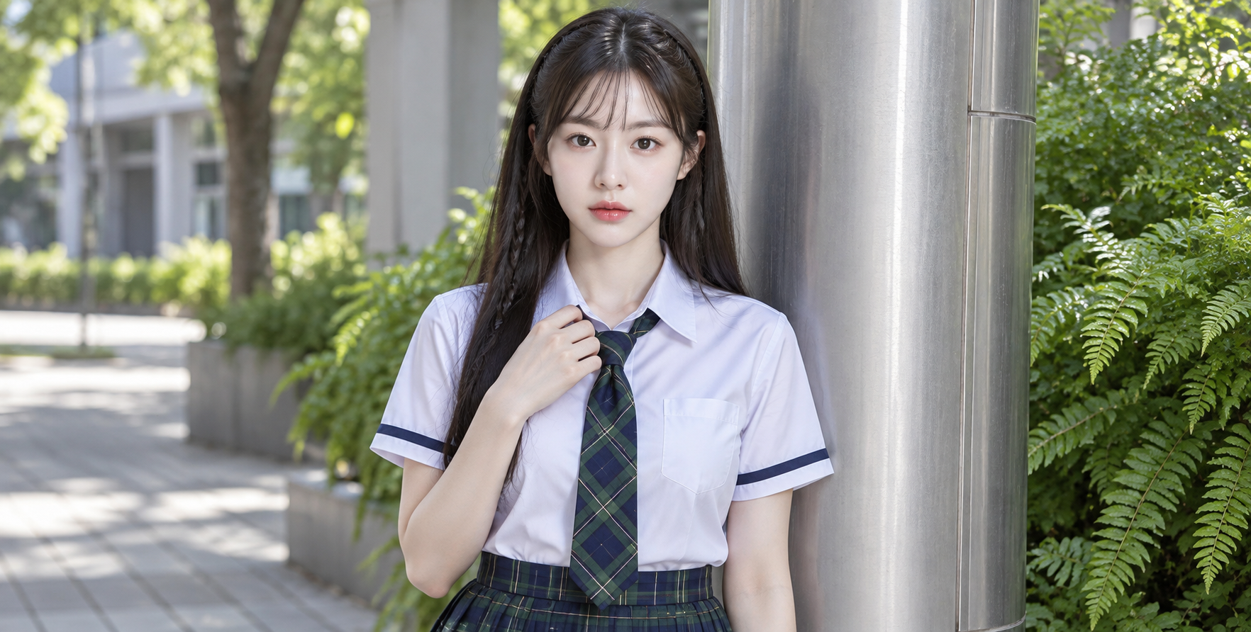 Portrait of a Young Woman in Japanese School Uniform Outdoors in the City
