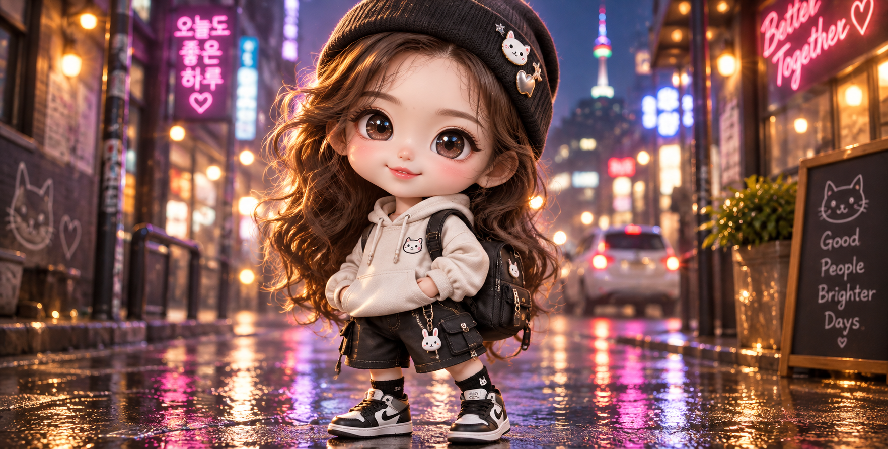 Nhân vật chibi kawaii 3D chi tiết cao phong cách đường phố thịnh hành