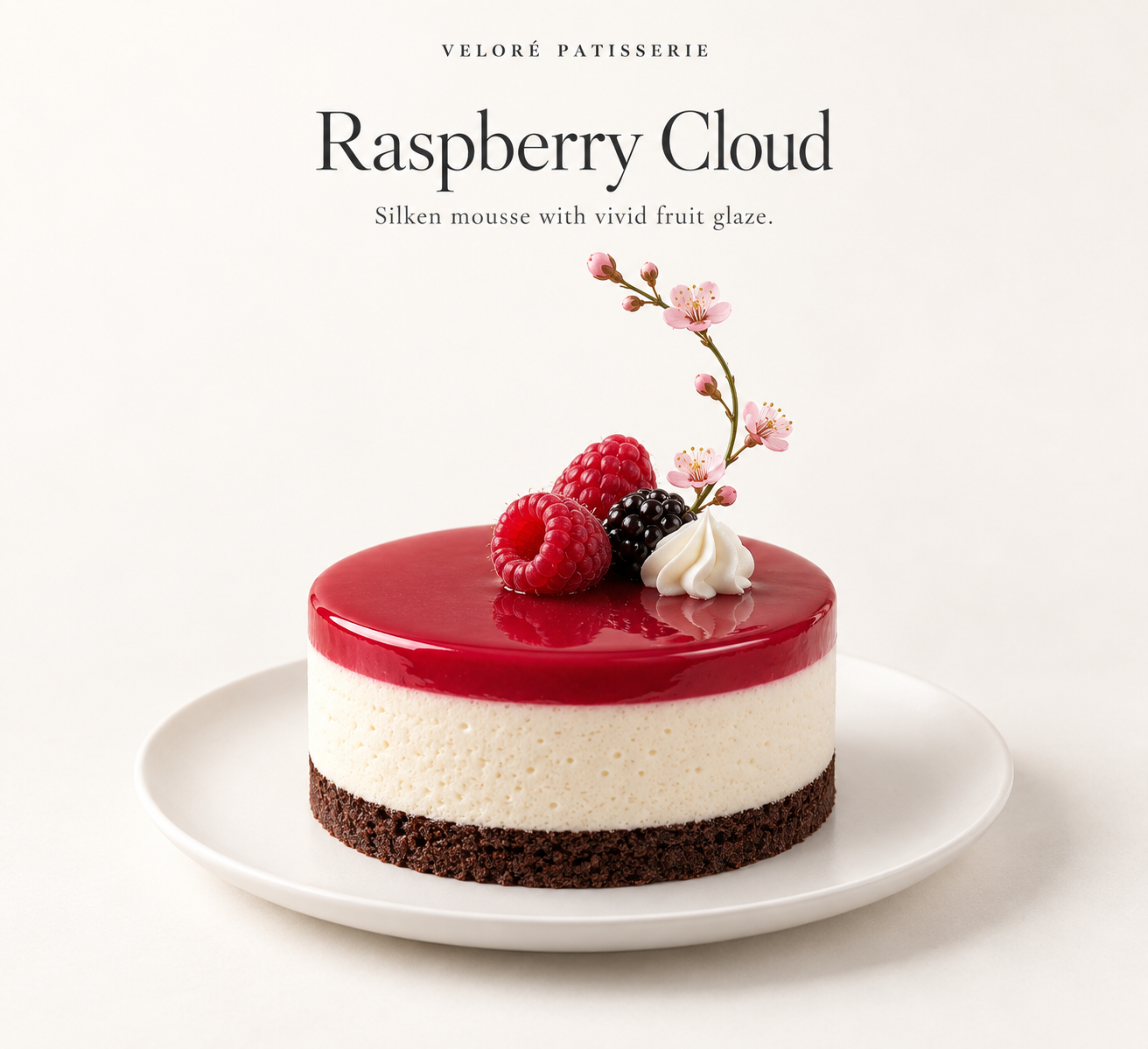 Affiche minimaliste et luxueuse VELORE mousse à la framboise