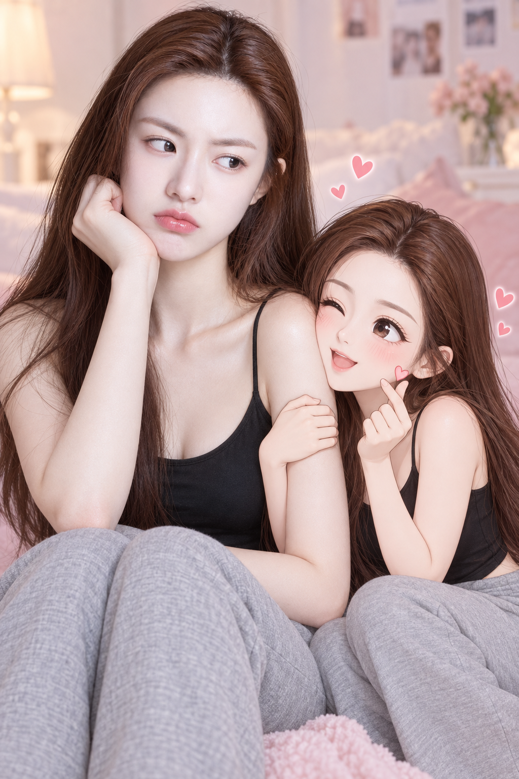Chân dung tương tác dễ thương giữa người thật và phiên bản anime