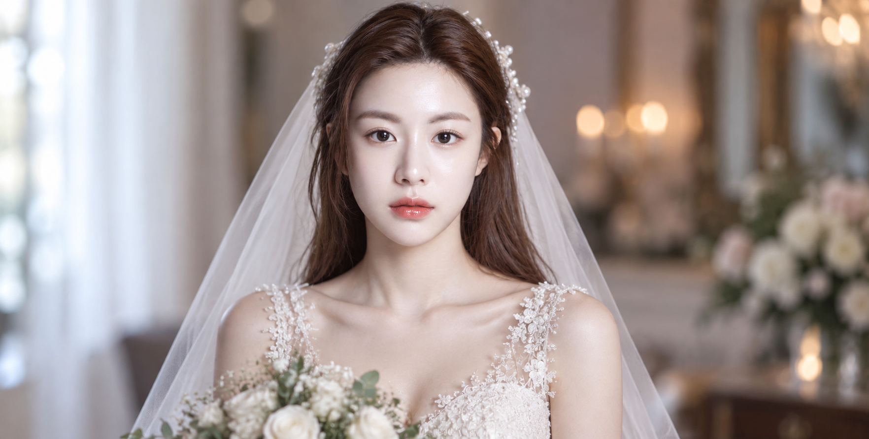 Elegant Realistic Bridal Portrait in Wedding Dress - Film and Camera Lens Depth of Field, Angle
