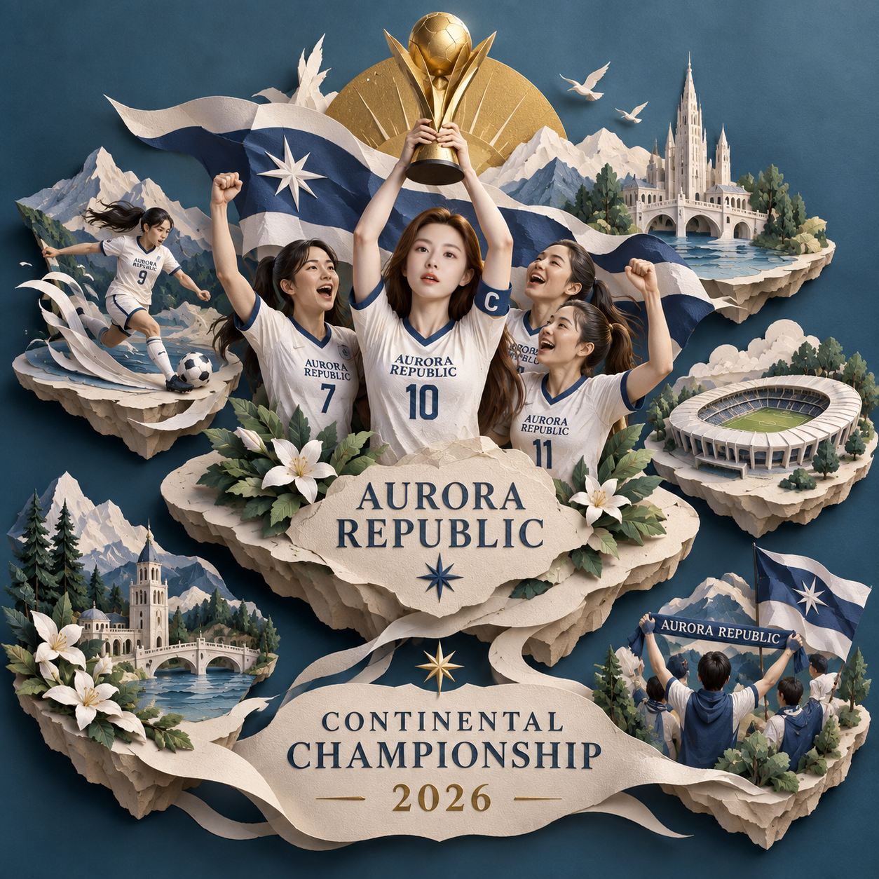 Affiche de célébration originale en papier découpé pour la victoire nationale