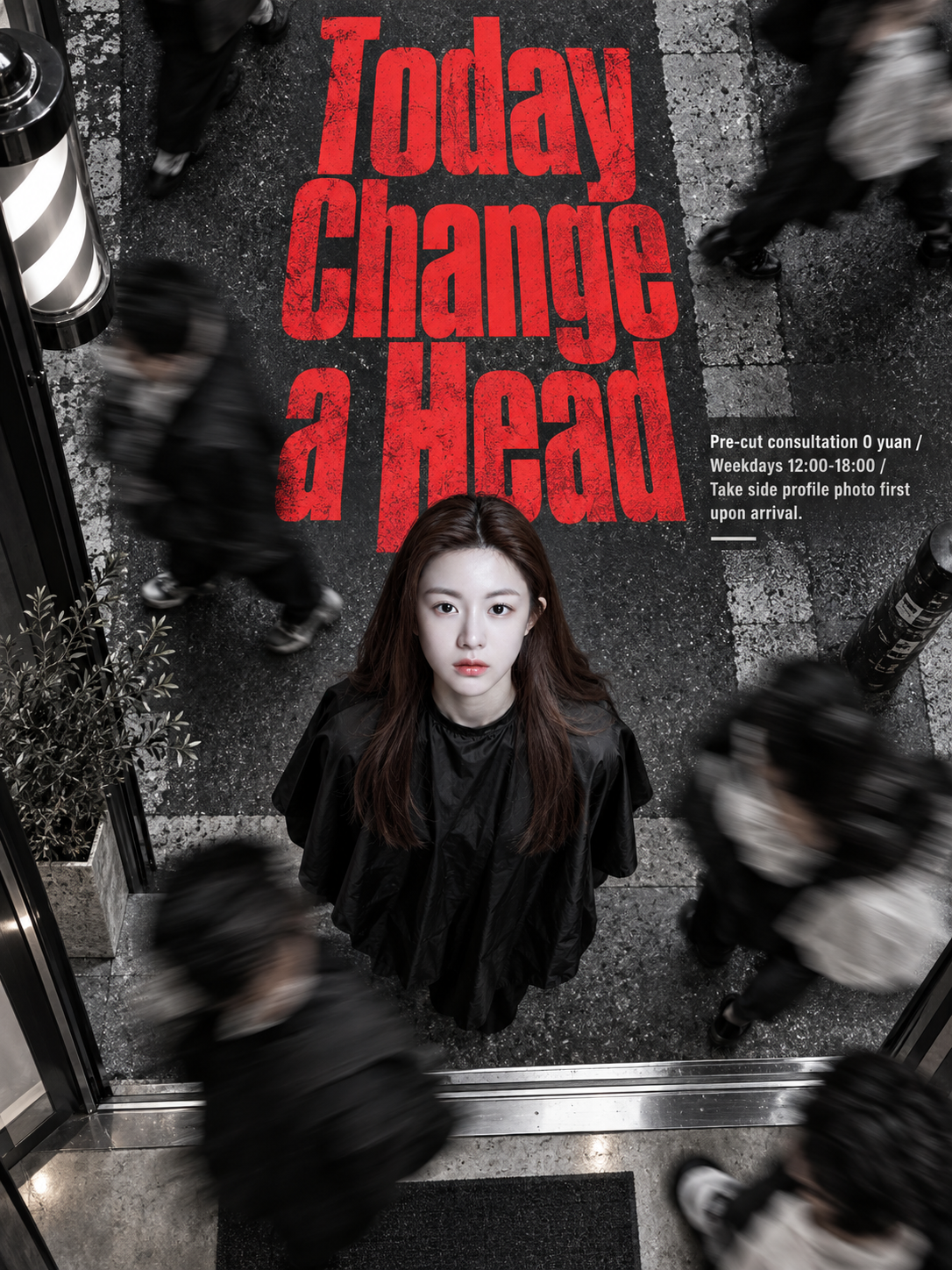 Top-Down Street Contrast Hair Salon Poster — AI image creation