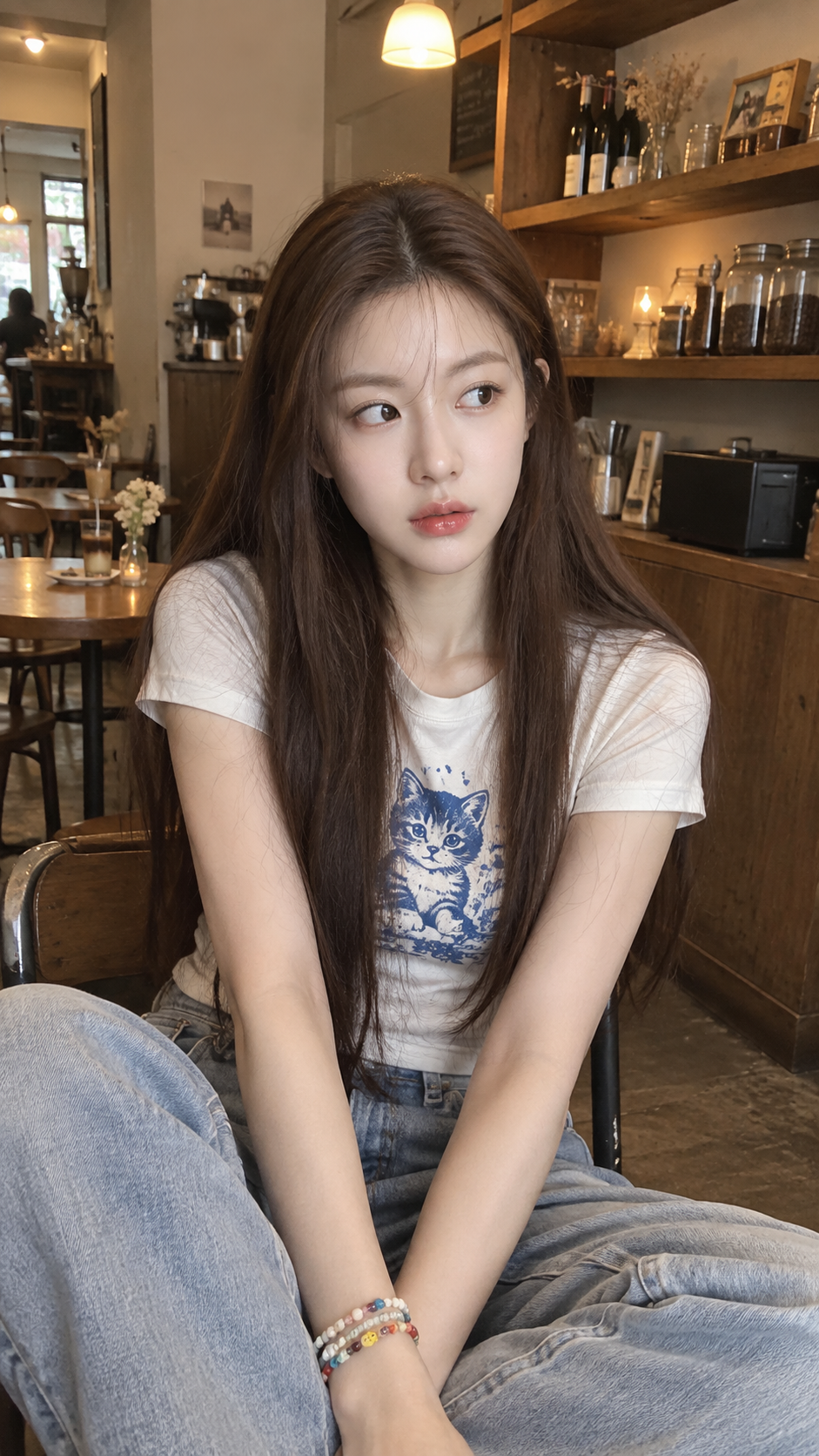 カフェで大人の女性をスマホでスナップ撮影
