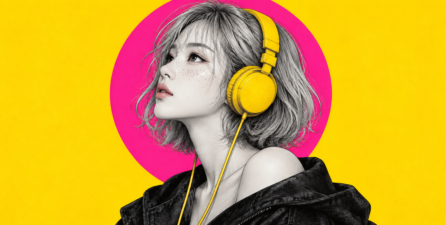 Chân dung cô gái anime tối giản phong cách pop art hiện đại