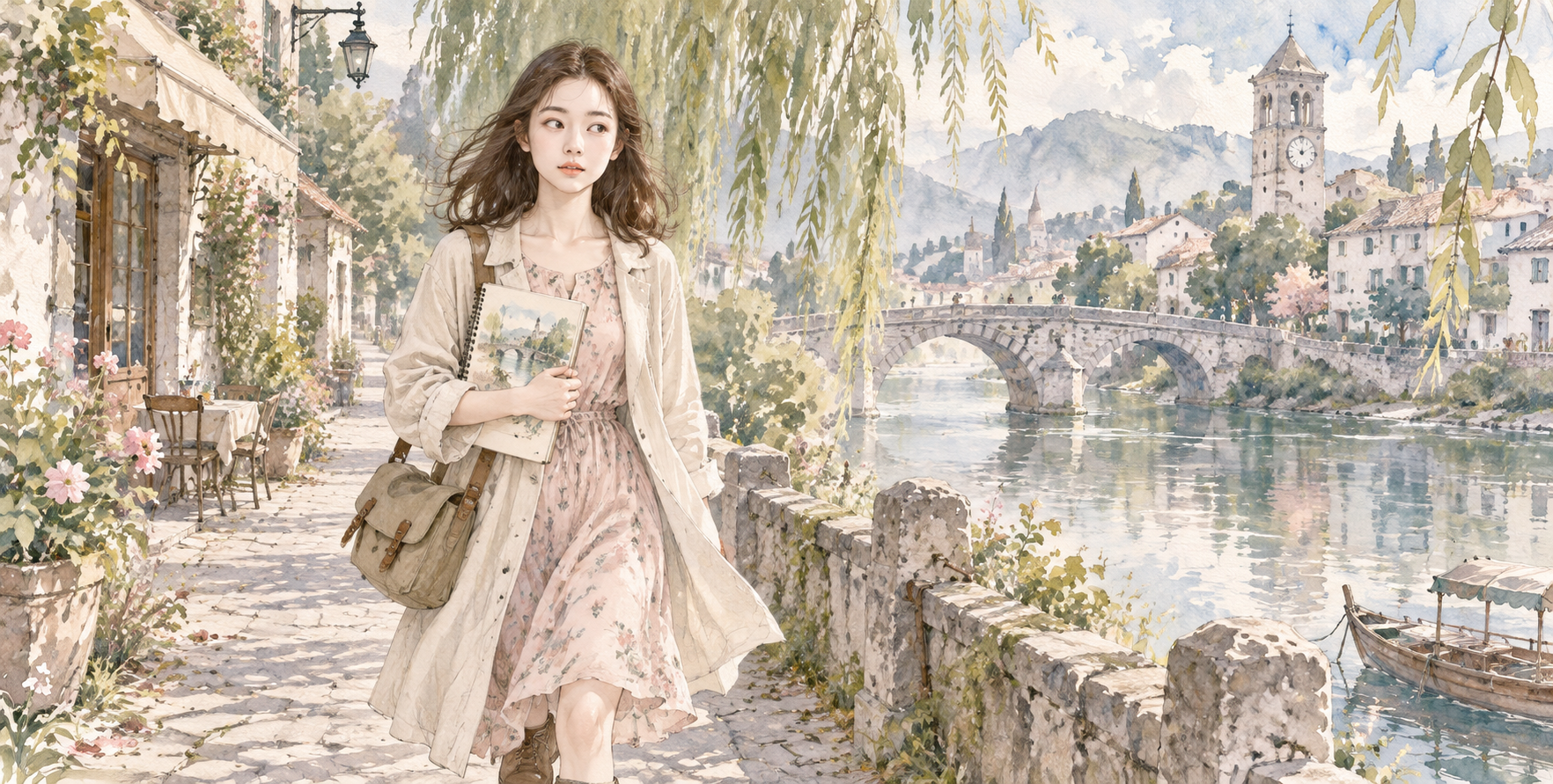 Modèle d'illustration de personnage à l'aquarelle onirique