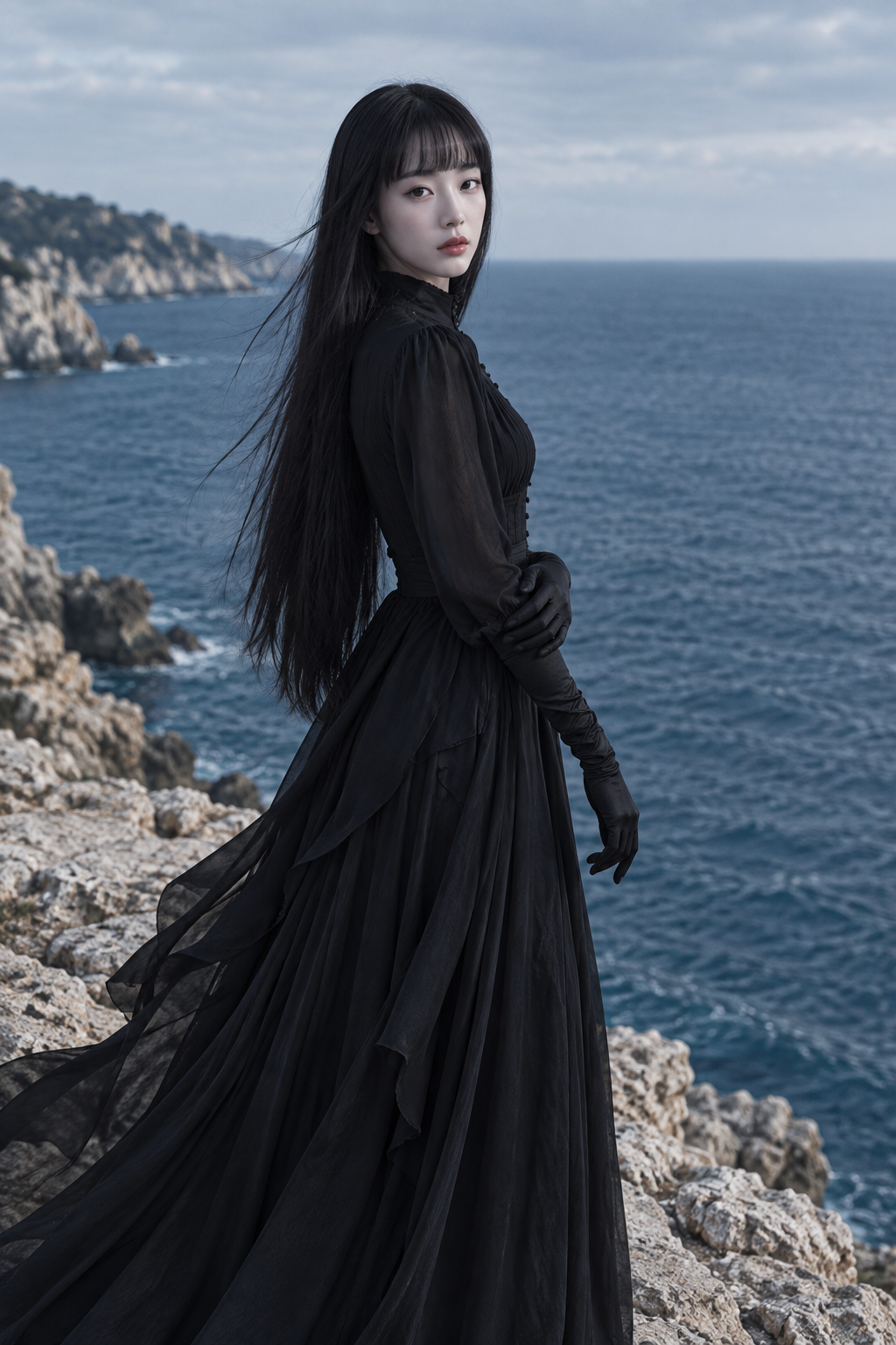Minimalist Gothic East Asian Woman Mediterranean Fashion Editorial
