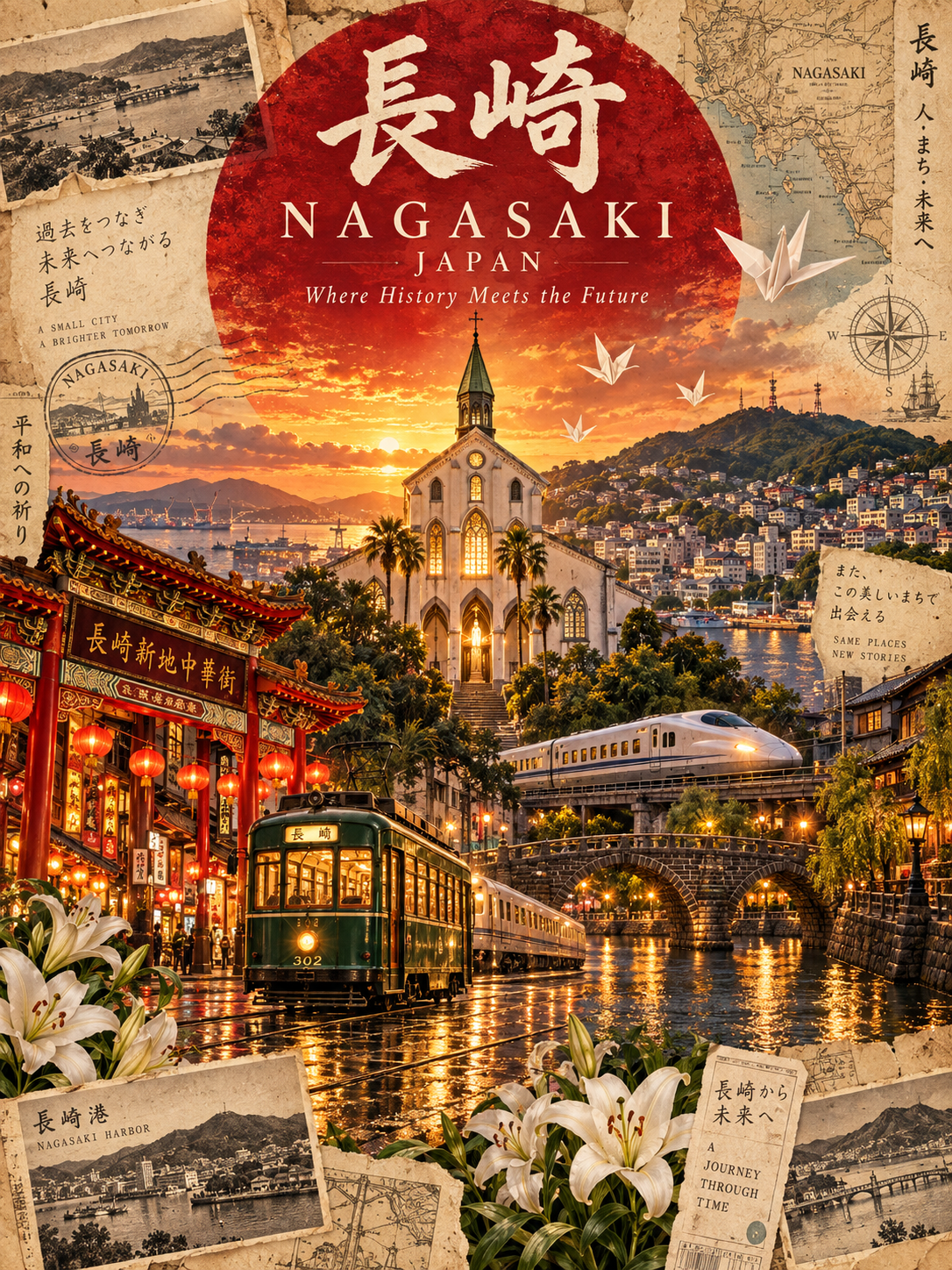 Nagasaki Japan Retro Modern Travel Poster