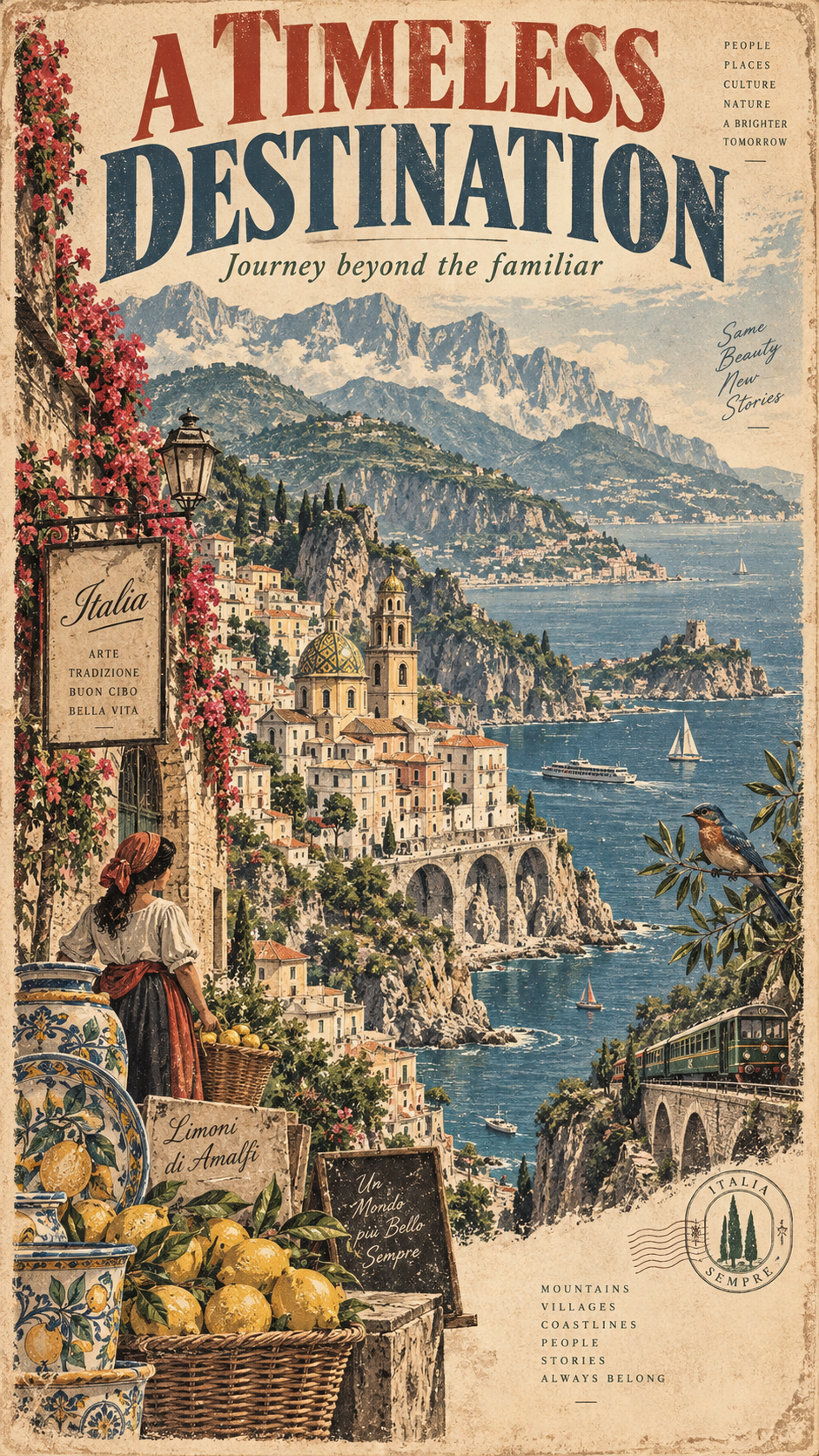 Illustration de voyage vintage dessinée à la main