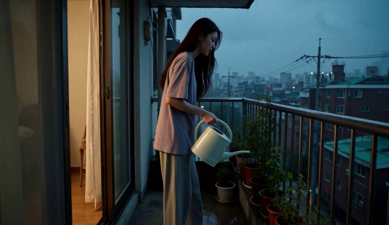 首尔雨晨阳台浇花小失误
