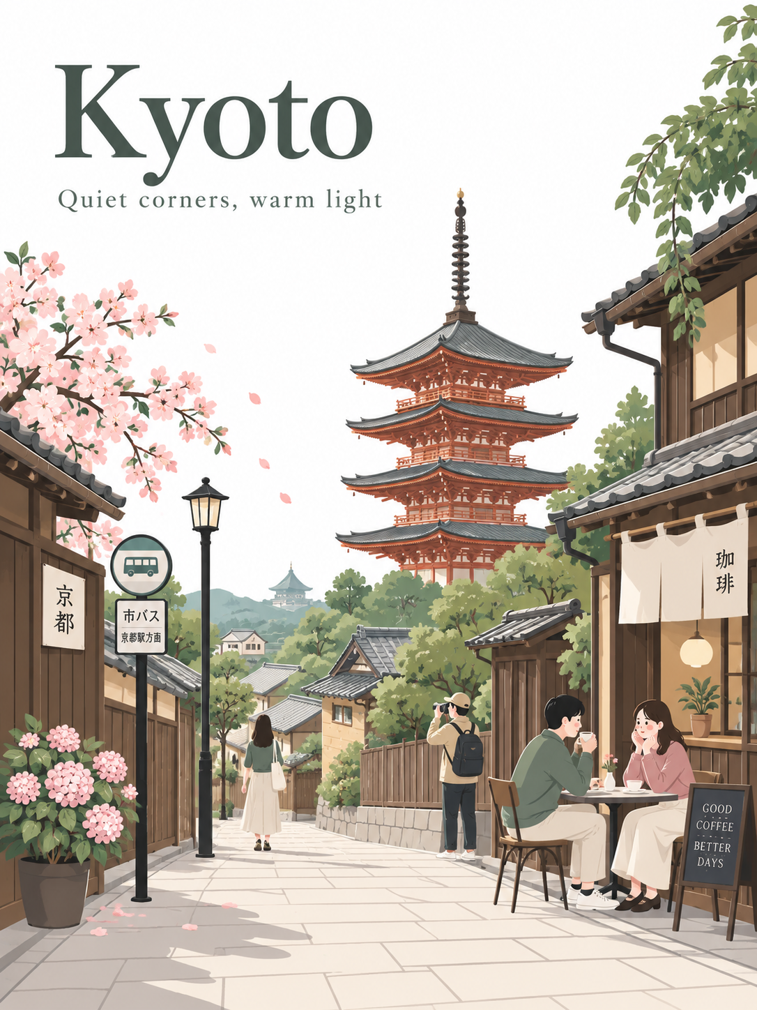 ミニマルフラットベクター風シティ旅行ポスター