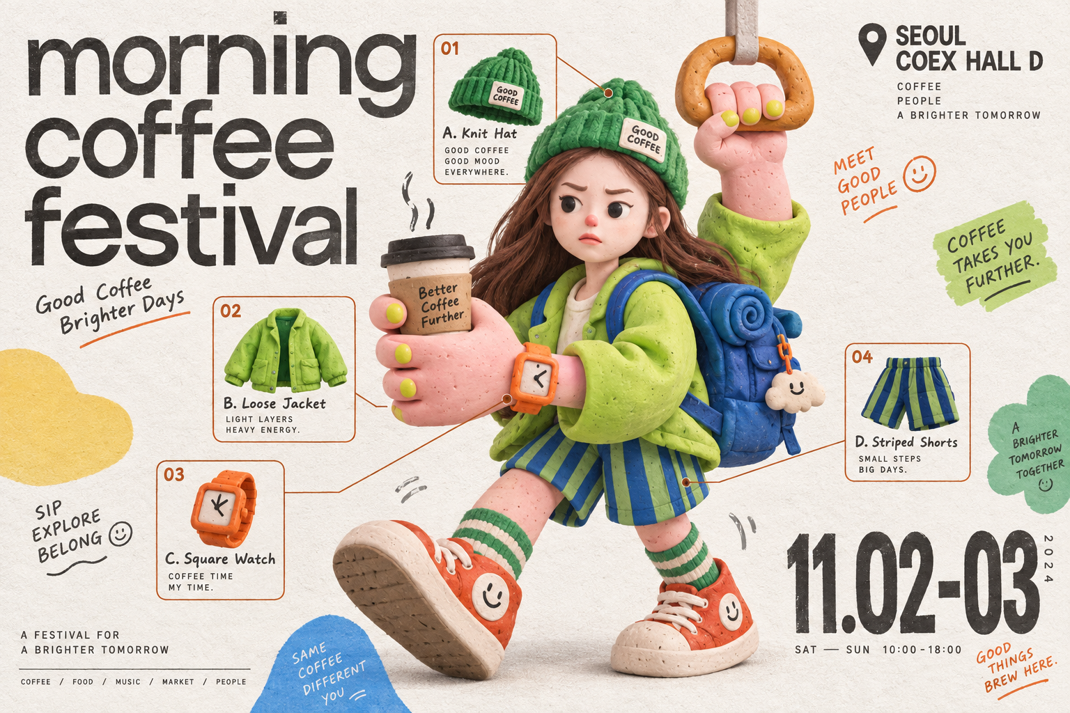 Clay-Style Horizontal Coffee Festival Poster Design