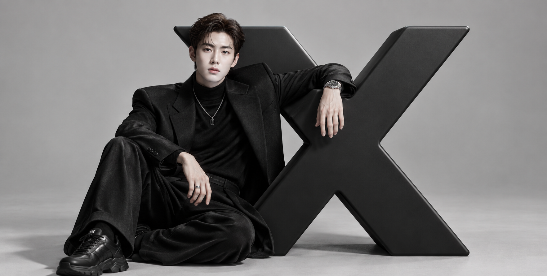 Fashionable Man Interacting with Brand Logos in Surreal Editorial Photography