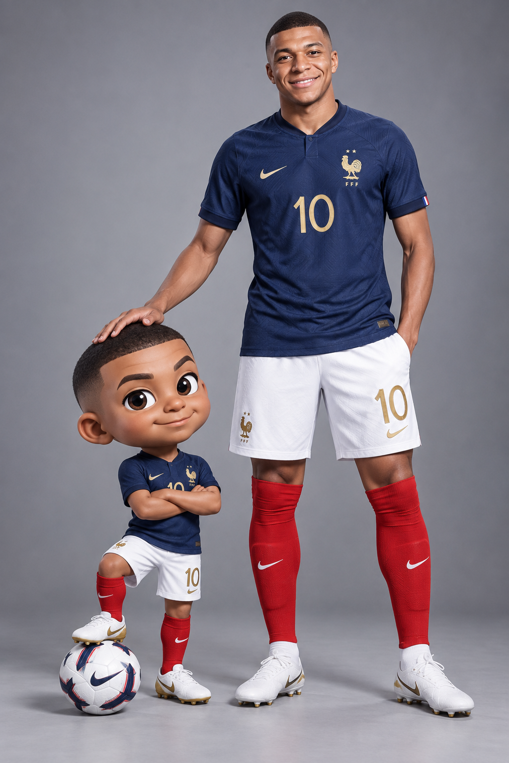 フランス代表10番選手とちびキャラ分身のツーショット