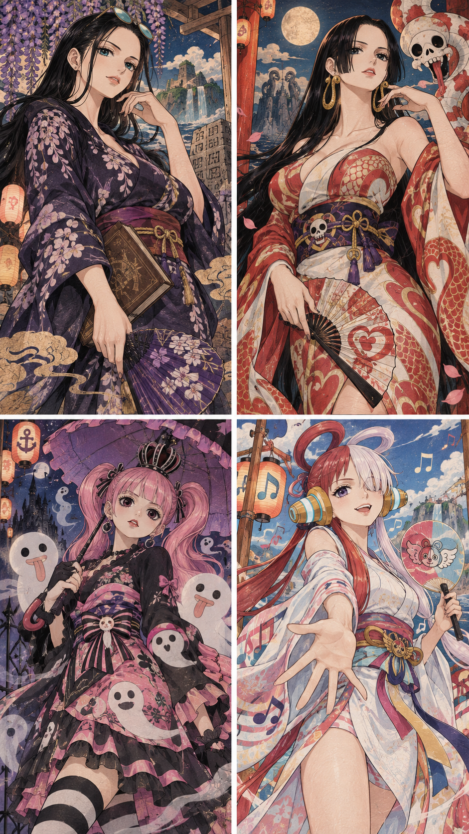 Tranh ukiyo-e các nhân vật nữ One Piece trong lễ hội mùa hè
