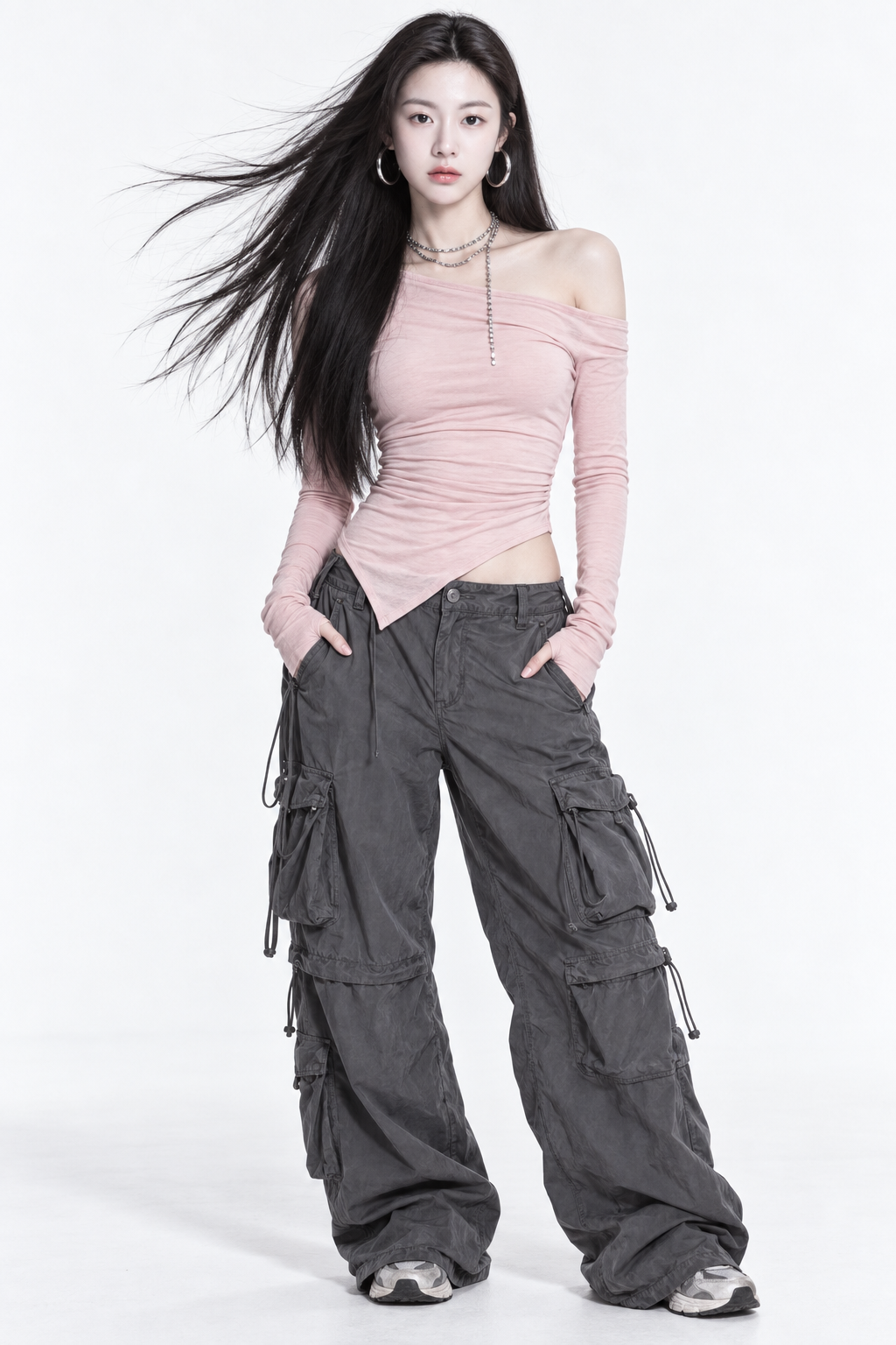 Minimalist Y2K Fashion Editorial of an Elegant East Asian Woman