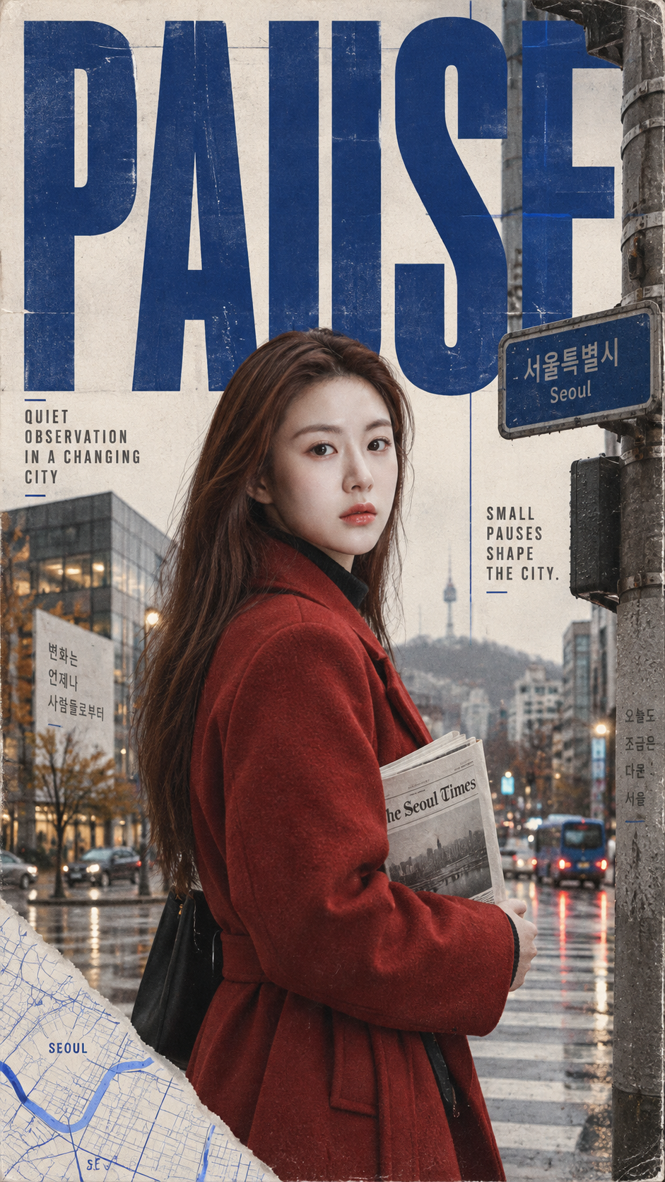 Góc phố Seoul sau mưa: poster biên tập thử nghiệm